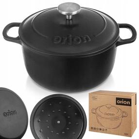 Emaliuotas ketaus puodas Orion Litina, Ø22 cm, 3.3 l, juoda sp.