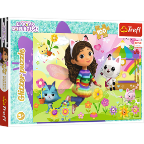 Dėlionė Trefl Gabbys Dollhouse Glitter 14832, 34 cm x 48 cm, 100 vnt., įvairių spalvų
