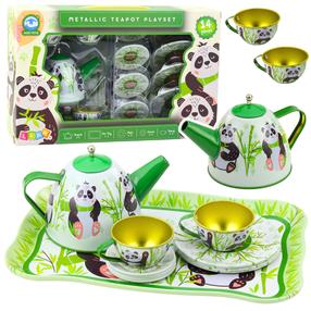 Rotaļlietu tējas komplekts, - Lean Toys Panda, zaļa krās.