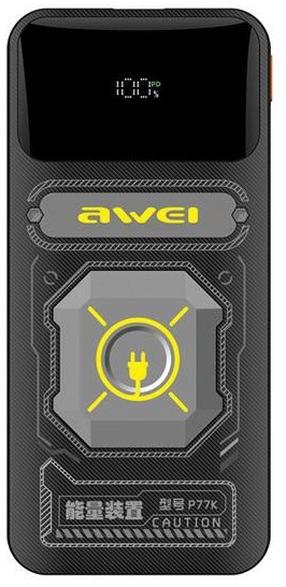 Lādētājs-akumulators (Power bank) Awei P77K, 10000 mAh, 22.5 W, melna krās.