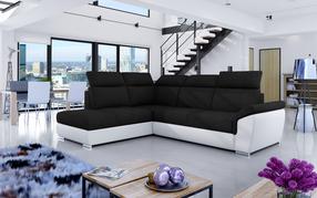 Kampinė sofa Loreto Sawana 14, Soft 17, balta sp./juoda sp., kairinė, 210 x 260 cm x 102 cm