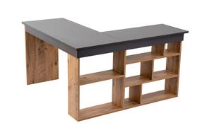 Rašomasis stalas su lentyna Vesper, 130 cm x 120 cm, 72 cm, antracito sp./pušies sp