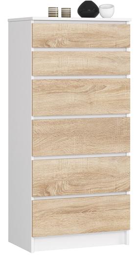 Komoda Akord K60, balta sp./sonoma ąžuolo sp., 130 cm x 40 cm x 60 cm