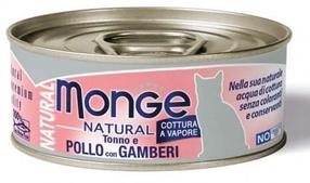 Šlapias kačių maistas Monge Natural Tuna With Chicken & Shrimps, vištiena/jūros gėrybės/tunas, 0.08 kg