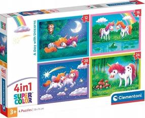 Dėlionė 4in1 Clementoni Day With Unicorns 21740, 14 cm x 19 cm, 72 vnt., įvairių spalvų