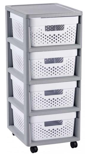 Daiktadėžių spintelė Curver Infinity Chest Perforated, balta sp./pilka sp., 36 x 30 x 69 cm