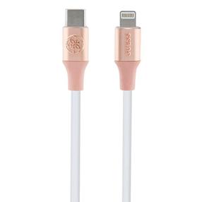 Laidas Guess Ebossed Logo USB Type-C Male (vyriška), Lightning Male (vyriška), 1.5 m, rožinė sp.