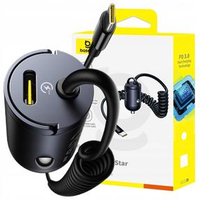 Auto telefona lādētājs Baseus Tiny Star, 2 x USB Type C, melna krās., 30 W