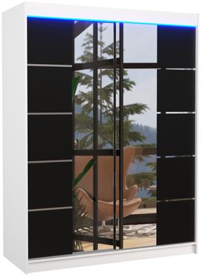 Riidekapp ADRK Nordic LED, valge v./must v., 58 cm x 150 cm x 200 cm, peegliga