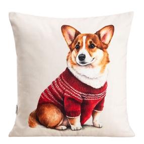 Kalėdinis dekoratyvinės pagalvėlės užvalkalas Homla Corgi 758294, ruda/balta/raudona, 45 cm x 45 cm