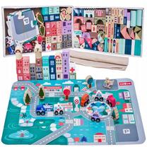 Medinės kaladėlės Doris Educational Wooden Blocks City, 115 vnt.