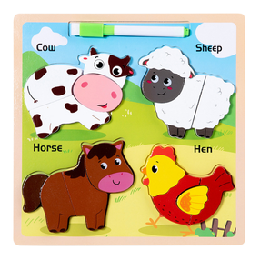 Medinė dėlionė, gyvūnai Lean Toys 2in1, 22.5 cm, įvairių spalvų