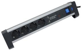Pagarinātājs AS-Schwabe, 1.5 mm², 1.5 m, IP20, 4 ligzdas, ar slēdzi, melna krās.