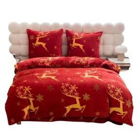 Kalėdinis patalynės užvalkalų komplektas PEKA-17, raudonas/geltonas, 200 x 220 cm