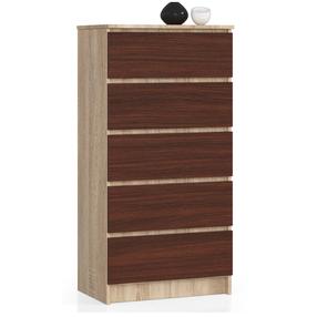 Komoda Akord Furniture Factory K60, sonoma ąžuolo sp./wenge sp., 121 cm x 40 cm x 60 cm