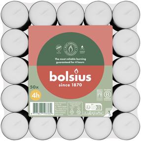 Svece, tējas sveces Bolsius Tealights, 4 h, 50 gab., white 50