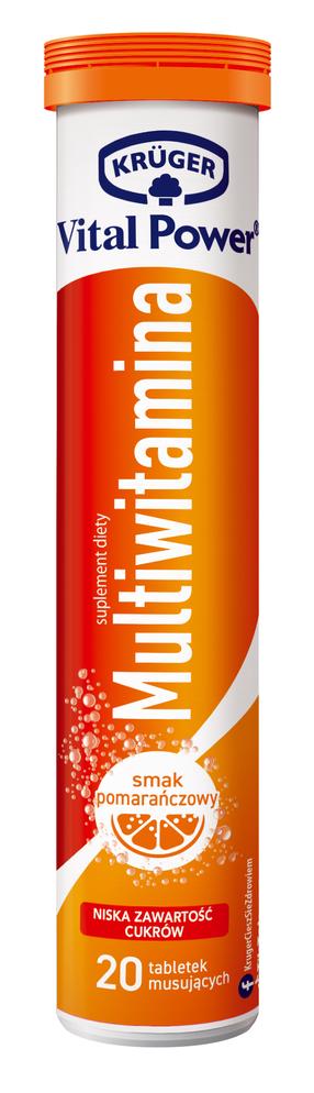 Пищевая добавка, мультивитамины Kruger Vital Power, апельсиновый вкус, 90 г, 20 шт.