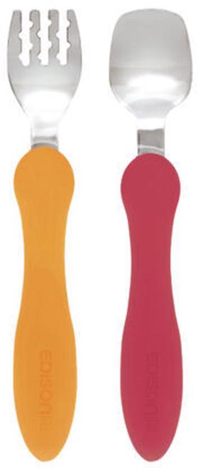 Столовые приборы Edison Mama Fork & Spoon Set Mini, 1 г., нержавеющая сталь/полипропилен (pp), желтый цв./розовый цв.