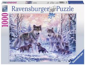 Puzle Ravensburger Snow wolves 191468, 38 cm x 28 cm, 1000 gab., daudzkrāsaina