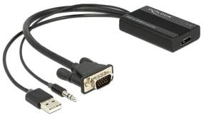 Adapteris Delock VGA / 3.5 Jack / USB VGA 15 pin male, Jack 3 pin male/ USB Type-A male, 25 m, juoda sp.