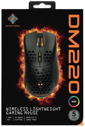 Bezvadu spēļu pele Deltaco DM220 (GAM-120), 2.4ghz wireless / usb, melna krās.