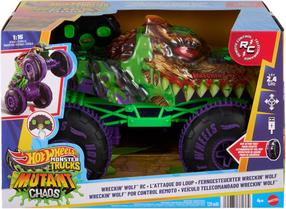 Rc automobilis Mattel Hot Wheels Monster Trucks Mutant Chaos Wreckin Wolf, 1:15, žalia sp.