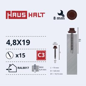 Саморез Haushalt, 4.8 мм x 19 мм, 15 шт.