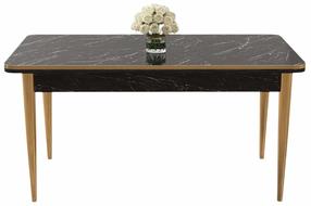 Valgomojo stalas Kalune Design Rewa, aukso sp./juoda sp./marmuro sp., 110 cm x 70 cm x 76 cm