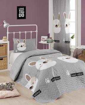 Gultas pārklājs Mijolnir Single Quilted Bunny, brūna krās./balta krās./rozā krās., 160 cm x 220 cm