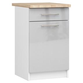 Apatinė virtuvinė spintelė Akord Furniture Factory Oliwia S50 SZ1, balta sp./sidabro sp., 46 cm x 50 cm x 85 cm