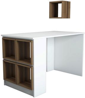 Rašomasis stalas su lentyna Kalune Design Box 845HCT3817, 120 cm x 65 cm, 75 cm, balta sp./riešuto sp.