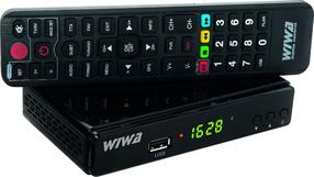 Digitālais uztvērējs Wiwa H.265 DVB-T/DVB-T2, 14.5 cm x 9 cm x 3.2 cm, melna krās.