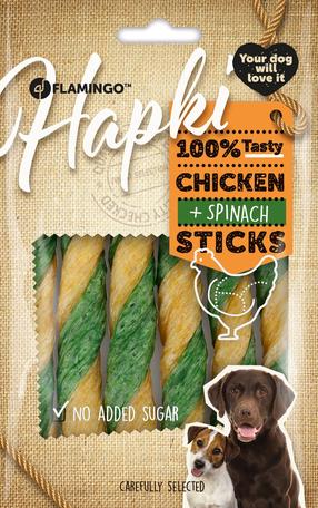 Gardums suņiem Flamingo Hapki Sticks Spinach, vistas gaļa, 0.085 kg