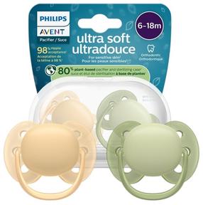 Knupīšu komplekts Philips Avent Ultra Soft, 6+ mēn., dzeltena krās./zaļa krās.