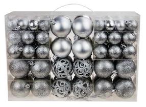 Ziemassvētku eglīšu rotaļlietu komplekts TG53080-1, sudraba krās., 3 - 6 cm, plastmasa, 100 gab.