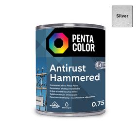 Краска-эмаль, универсальные Pentacolor Anti Rust Hammered, блестящий, 0.75 l, серебристый цв.