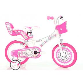Vaikiškas dviratukas su papildomais ratukais, vaikų Dino Bikes Hello Kitty 2, balta sp./rožinė sp., 16"