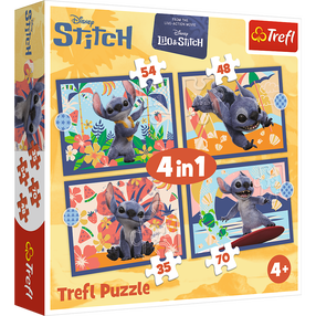 Пазл 4in1 Trefl Disney Stitch Holidays In Hawaii 34666, 20.5 см x 28.5 см, 207 шт., многоцветный