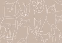 Fototapetas Artgeist Cat Lineart - Minimalist Sketches Of White Cats On Beige Background, 105 cm x 150 cm