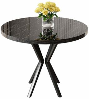 Pusdienu galds Kalune Design Agnes, melns krās./marmora krās., 90 cm x 90 cm x 73 cm