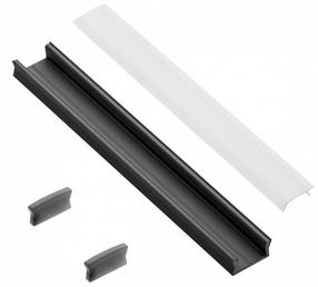 LED juostos profilis GTV Glax paviršinio montavimo PA-ZGLAXMNKOMZ-20M, juoda sp.