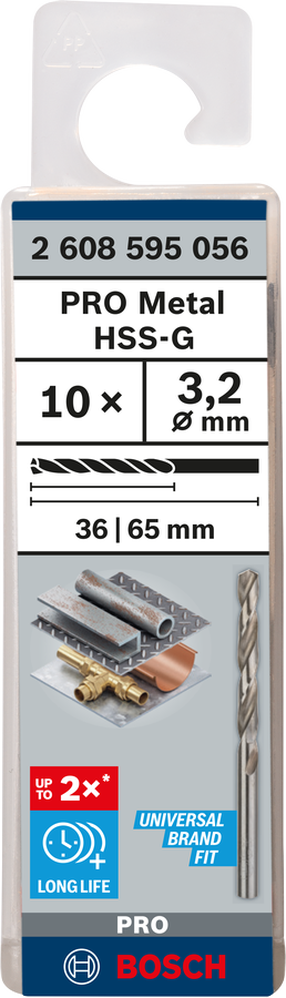 Набор сверл по металлу Bosch Pro 2608595056, металл, hss-g, прямой, 3.2 мм x 6.5 см