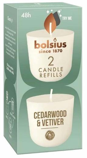 Svece, aromātiskā Bolsius Clean Light Refill Cedarwood & Vetiver, 24 h, 2 gab., balta krās.