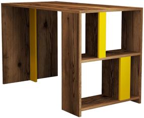 Rašomasis stalas su lentyna Kalune Design Lima 845HCT3844, 120 cm x 60 cm, 75.4 cm, geltona sp./riešuto sp.