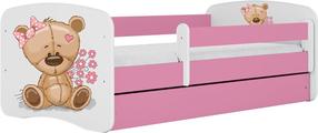 Kahjustatud pakendiga toode. Lastevoodi Kocot Kids Babydreams Teddybear Flowers, valge v./roosa v., 80 x 180 cm, ilma voodipesukastita, ilma madratsita