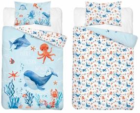 Vaikiškas patalynės užvalkalų komplektas Little Ocean World PPG-156, mėlyna sp./balta sp./raudona sp., 100 x 135 cm