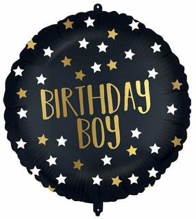 Folinis balionas apvalus GoDan Happy Birthday, aukso sp./juoda sp.