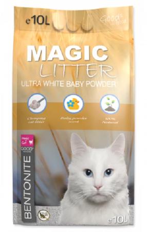 Kačių kraikas Magic Litter Bentonite Ultra White Baby Powder, organinis (sušokantis), 10 l