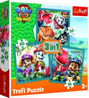 Pusle 3in1 Trefl Paw Patrol Dinosaur Island 34903, 19.5 cm x 20 cm, 106 tk, mitmevärviline