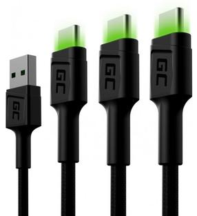 Įkrovimo laidas Green Cell KABGCSET02, USB/3 x USB-C, 120 cm